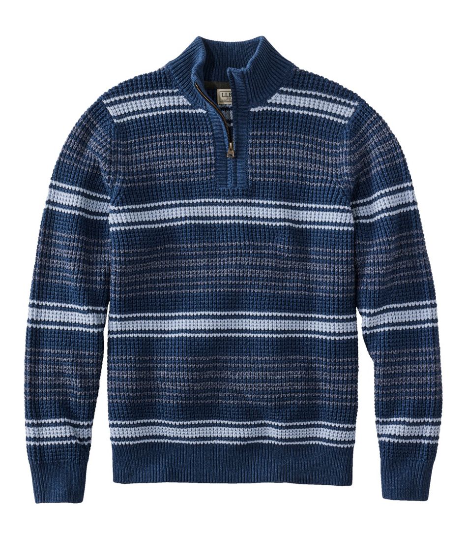 Quarter Zip Men's Organic Cotton Waffle Sweater Stripe