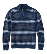 Quarter Zip Men's Organic Cotton Waffle Sweater Stripe