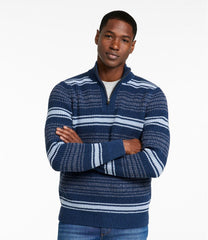 Quarter Zip Men's Organic Cotton Waffle Sweater Stripe