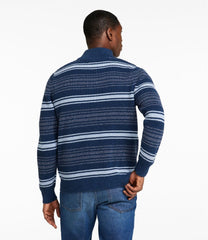 Quarter Zip Men's Organic Cotton Waffle Sweater Stripe