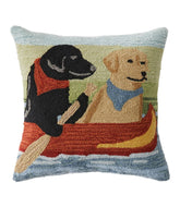 Dogs in Canoe Indoor/Outdoor Hooked Pillow