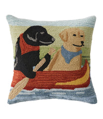 Indoor/Outdoor Hooked Pillow Dogs in Canoe