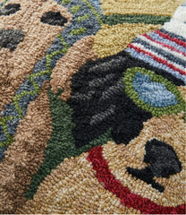 Dogs Skiing Indoor/Outdoor Hooked Pillow