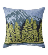 Indoor/Outdoor Hooked Pillow Lakeside Mountain Scene