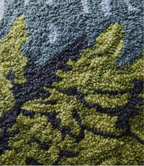Indoor/Outdoor Hooked Pillow Lakeside Mountain Scene