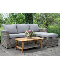 Wicker Storage Sofa and Teak Coffee Table Set