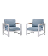 Set of Two White Aluminum Deep Seating Armchair with Blue Cushions