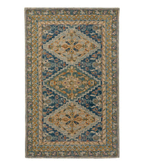 Bordered Medallion Wool Tufted Rug Blue Multi