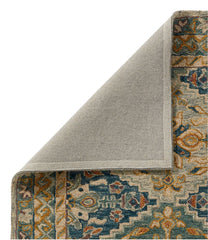 Bordered Medallion Wool Tufted Rug Blue Multi