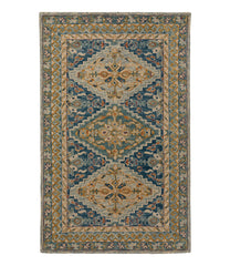 Bordered Medallion Wool Tufted Rug Blue Multi