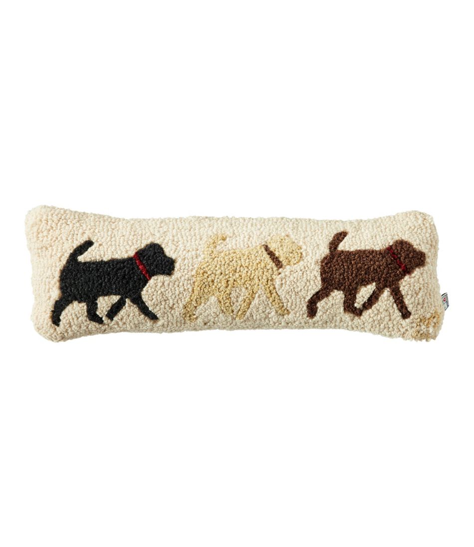 Wool Hooked Throw Pillow 8" x 24" Lab Trio
