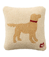 Wool Hooked Throw Pillow 14" x 14" Yellow Dog