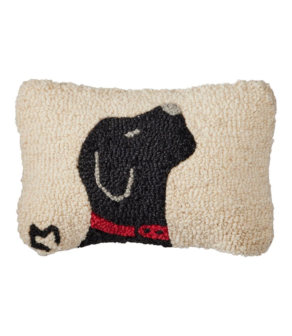 Black Labrador Wool Hooked Throw Pillow 8" x 12"