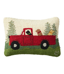 Wool Hooked Throw Pillow 14" x 20" Dog Trio