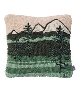 Mountains 14" x 14" Wool Hooked Throw Pillow