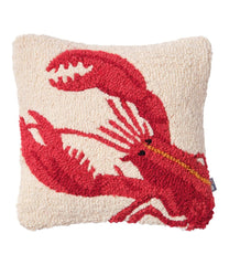 Wool Hooked Throw Pillow Red Lobster 14" x 14"