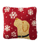 Snowflake Yellow Lab Wool Hooked Throw Pillow 14" x 14"