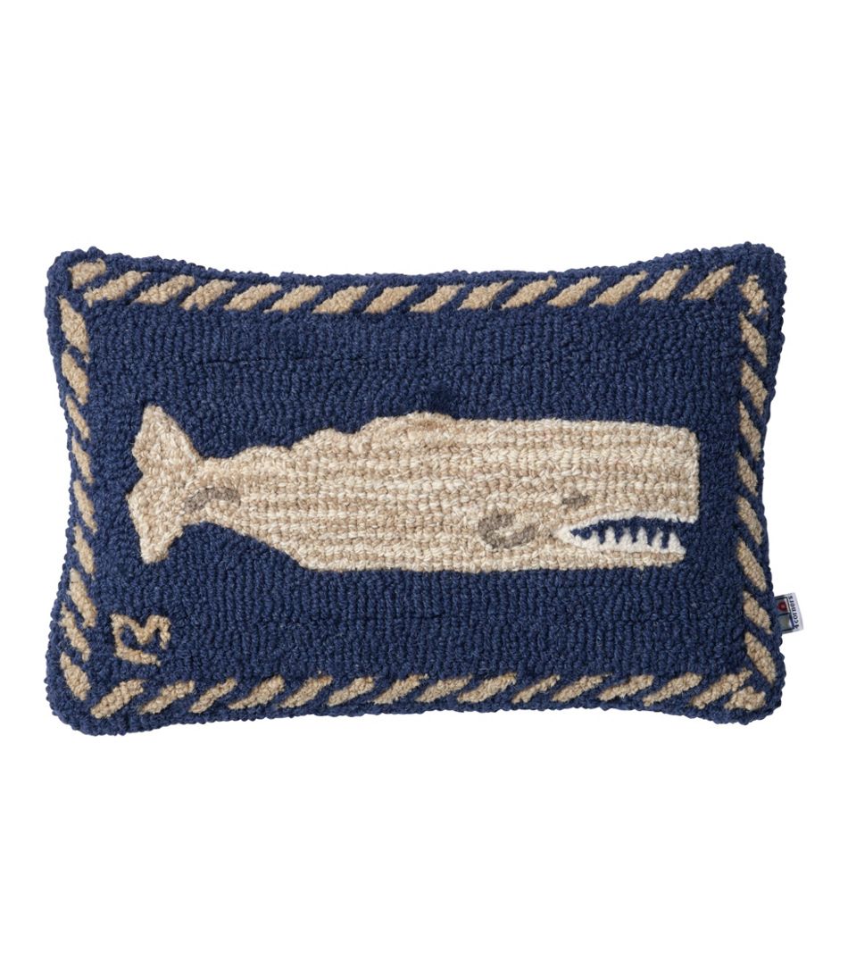 Wool Hooked Throw Pillow 12" x 18" Whale