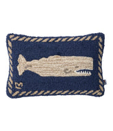 Wool Hooked Throw Pillow 12" x 18" Whale