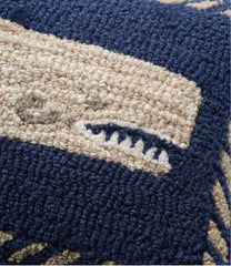 Wool Hooked Throw Pillow 12" x 18" Whale