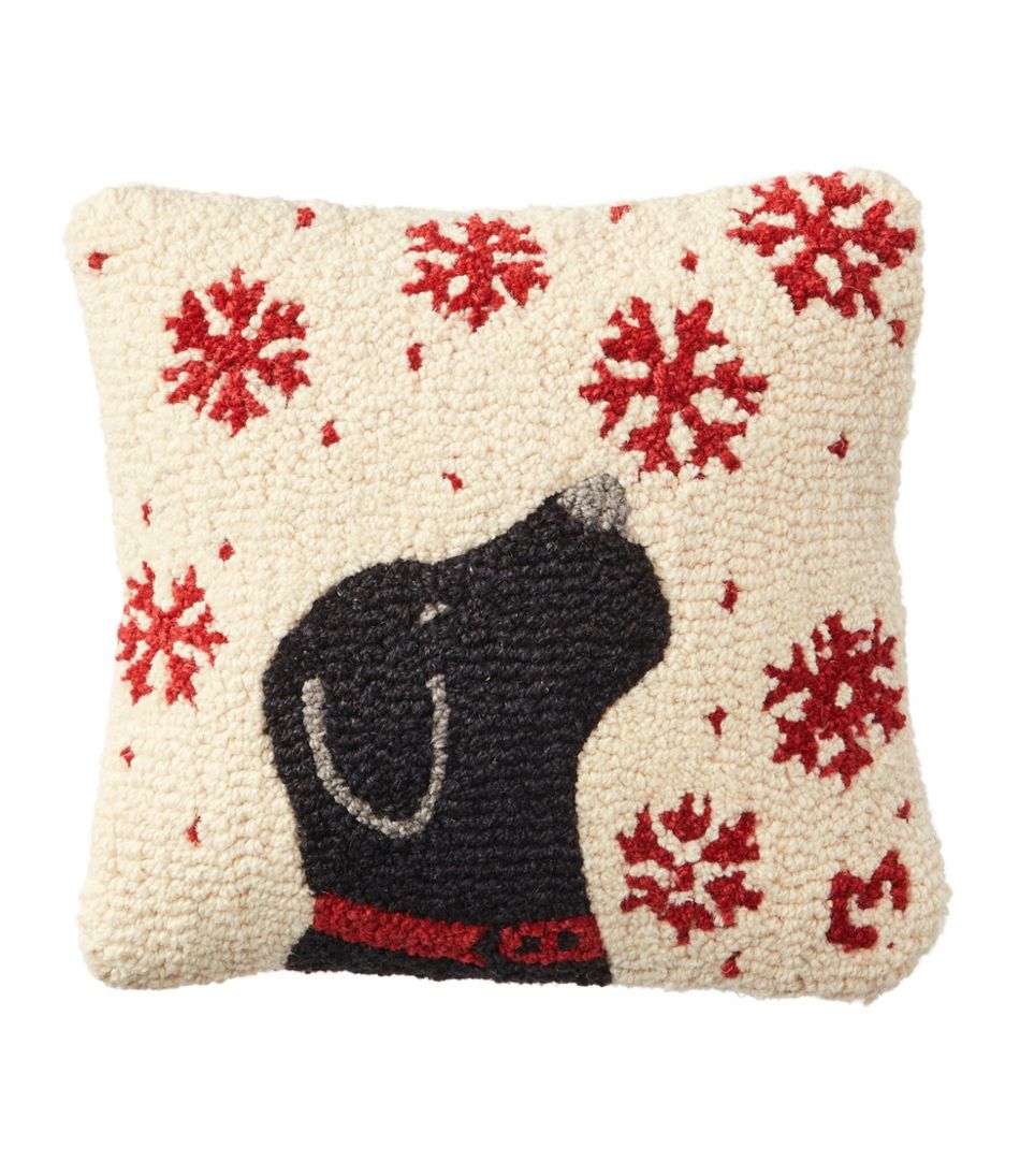 14" x 14" Snowflake Black Lab Wool Hooked Throw Pillow