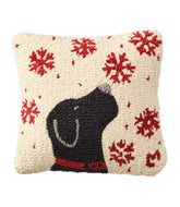 Wool Hooked Throw Pillow Snowflake Black Lab 14" x 14"