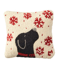 14" x 14" Snowflake Black Lab Wool Hooked Throw Pillow