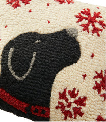 14" x 14" Snowflake Black Lab Wool Hooked Throw Pillow
