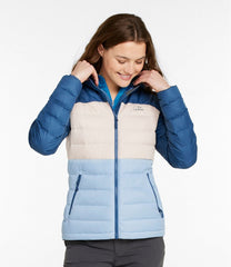Women's Bean's Down Hooded Jacket Colorblock