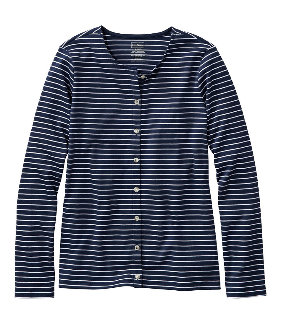 Women's Pima Cotton Tee Long-Sleeve Crewneck Cardigan Stripe
