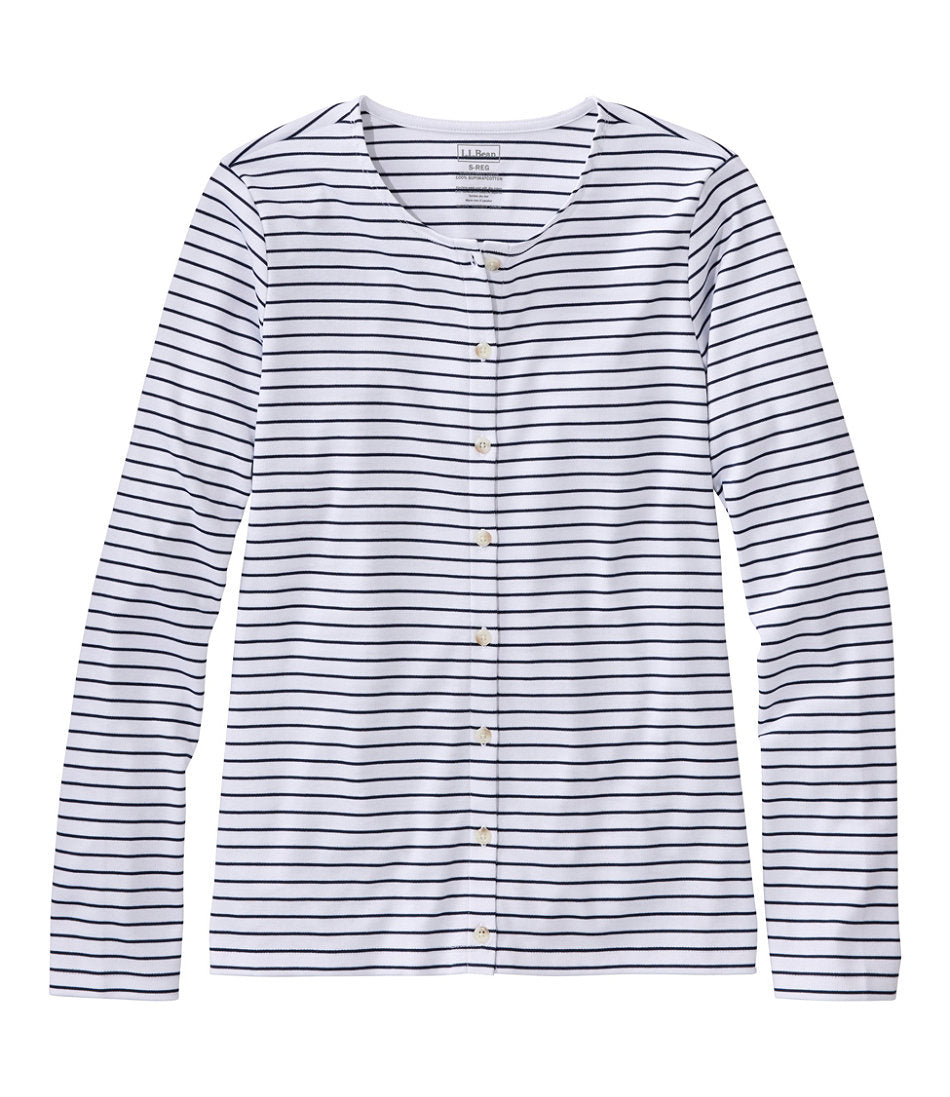 Women's Pima Cotton Tee Long-Sleeve Crewneck Cardigan Stripe