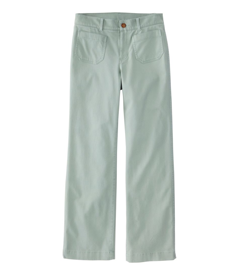 Women's Comfort Stretch Patch Pocket Pants Mid-Rise Wide Straight-Leg Chino