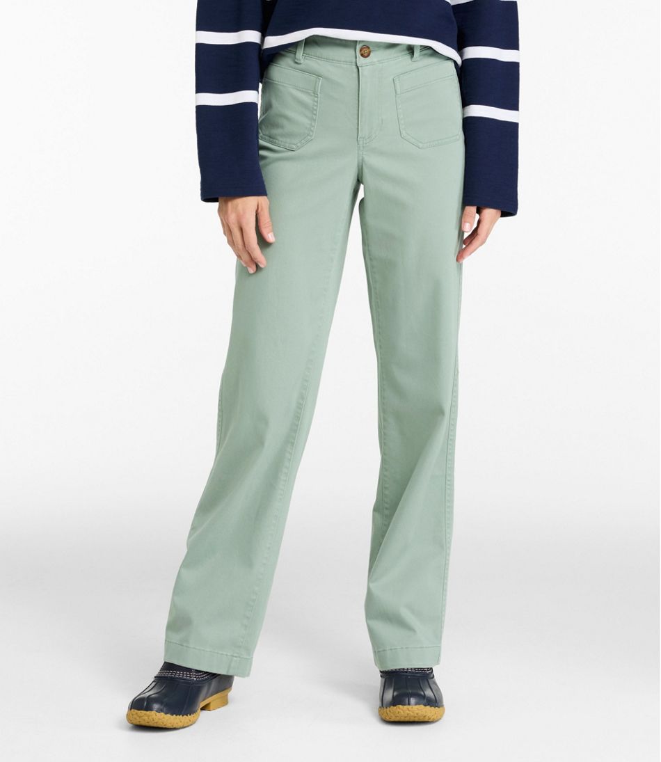 Women's Comfort Stretch Patch Pocket Pants Mid-Rise Wide Straight-Leg Chino