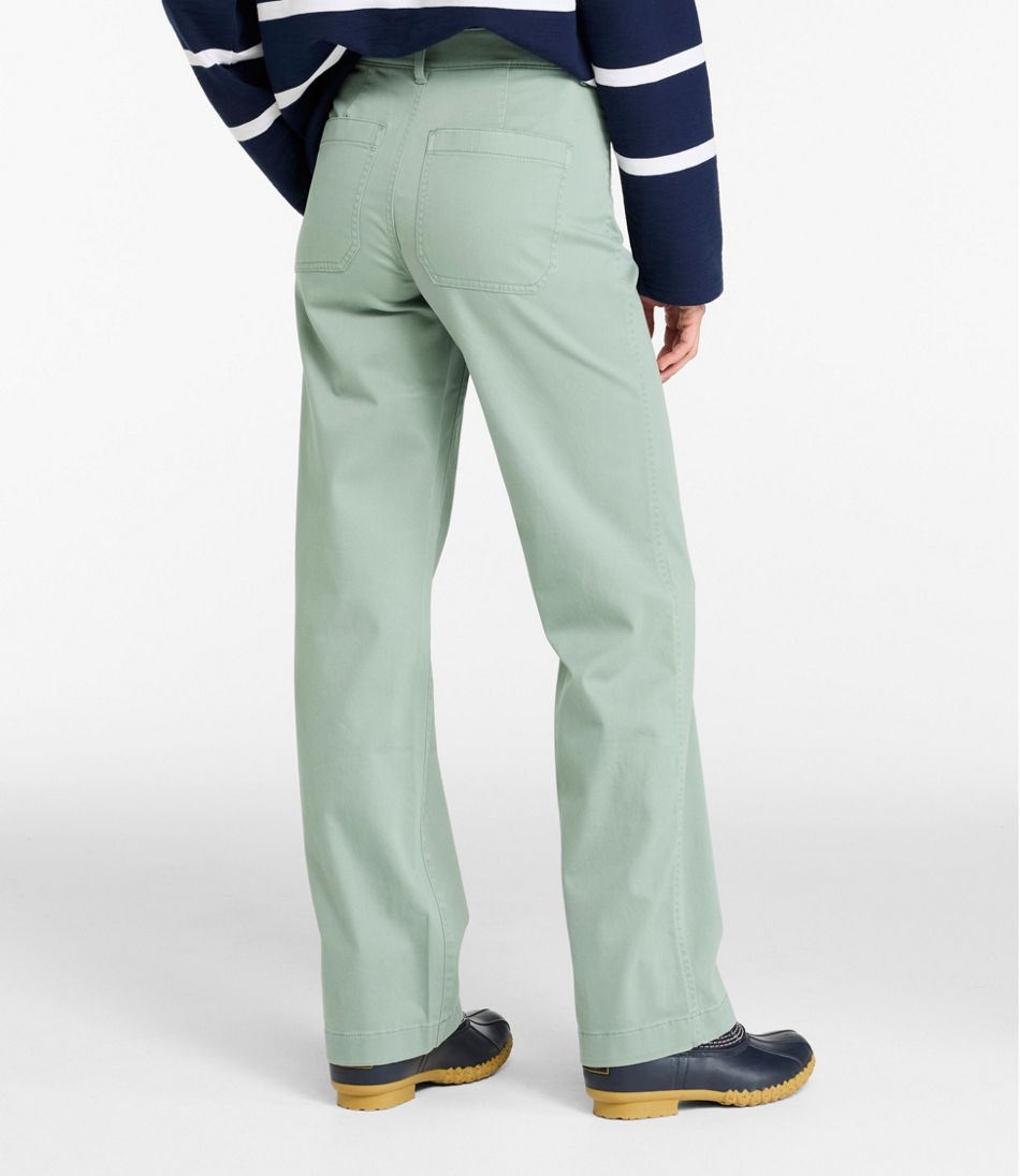 Women's Comfort Stretch Patch Pocket Pants Mid-Rise Wide Straight-Leg Chino