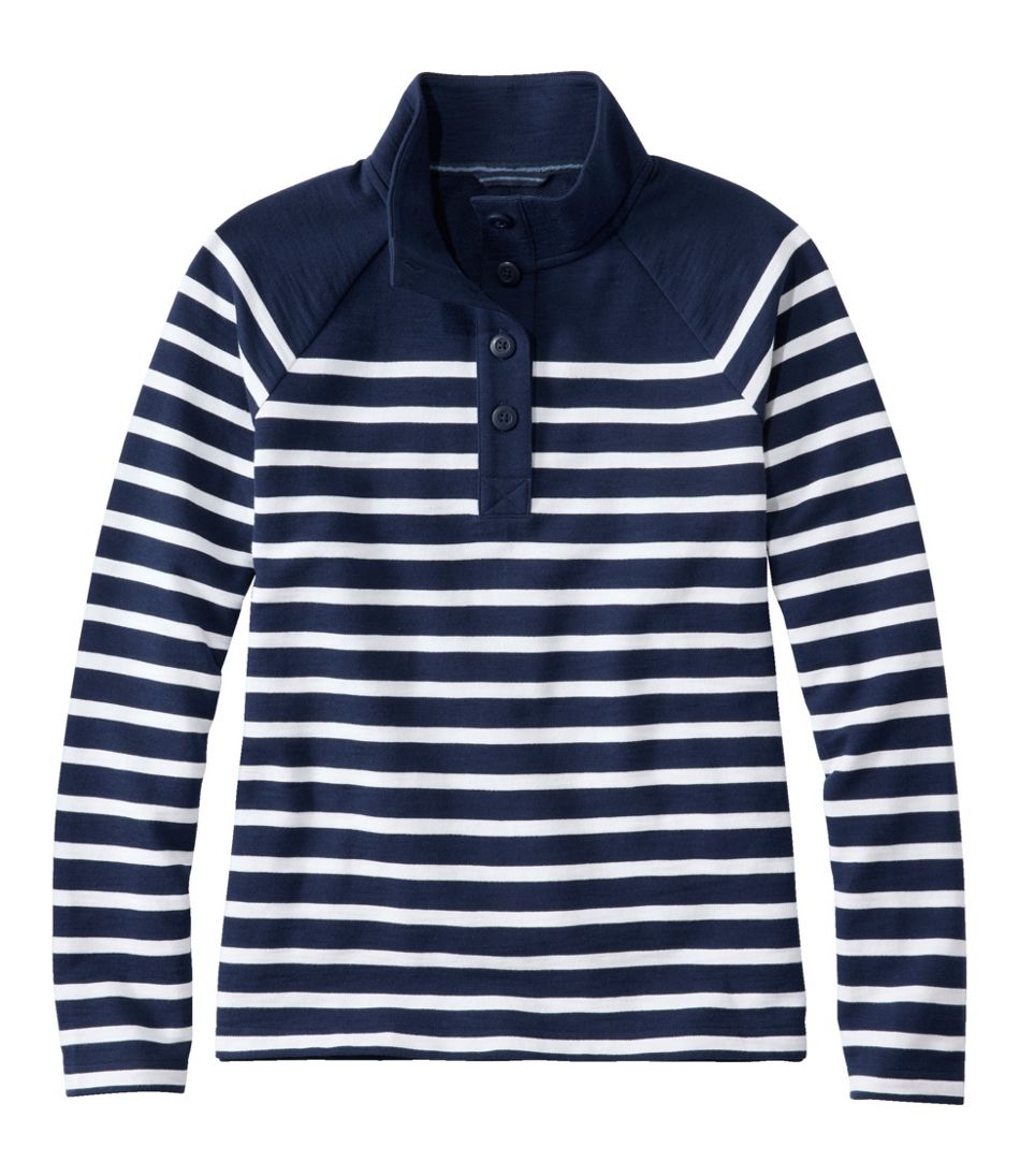 Women's Peaks Island Button Mockneck Stripe