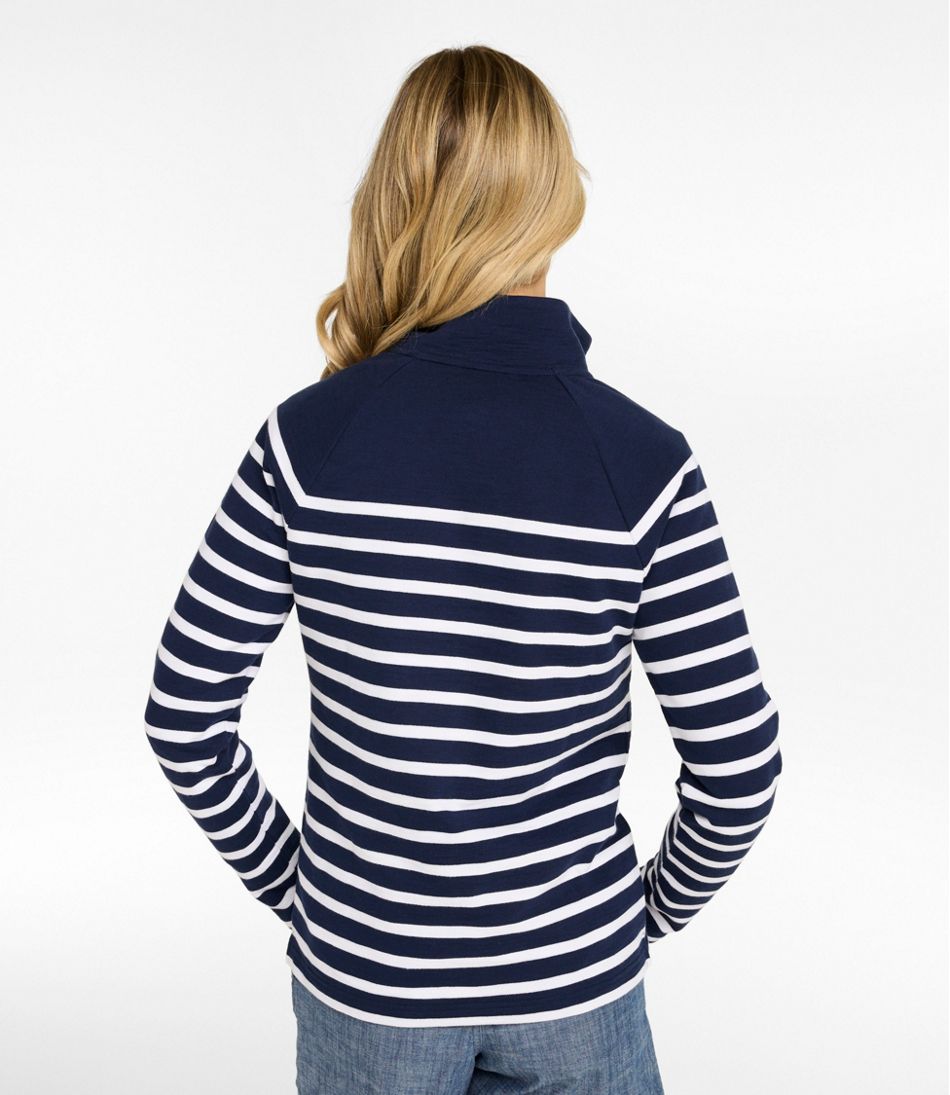 Women's Peaks Island Button Mockneck Stripe