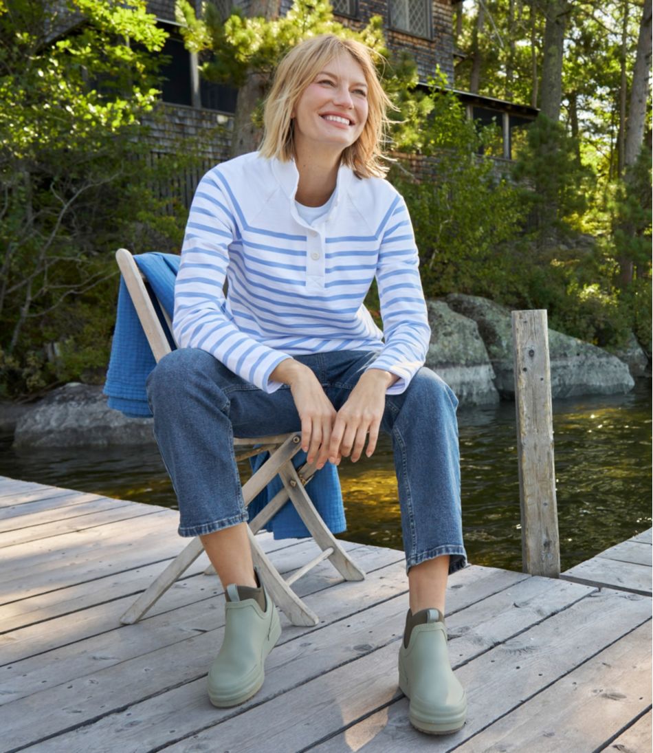 Women's Peaks Island Button Mockneck Stripe