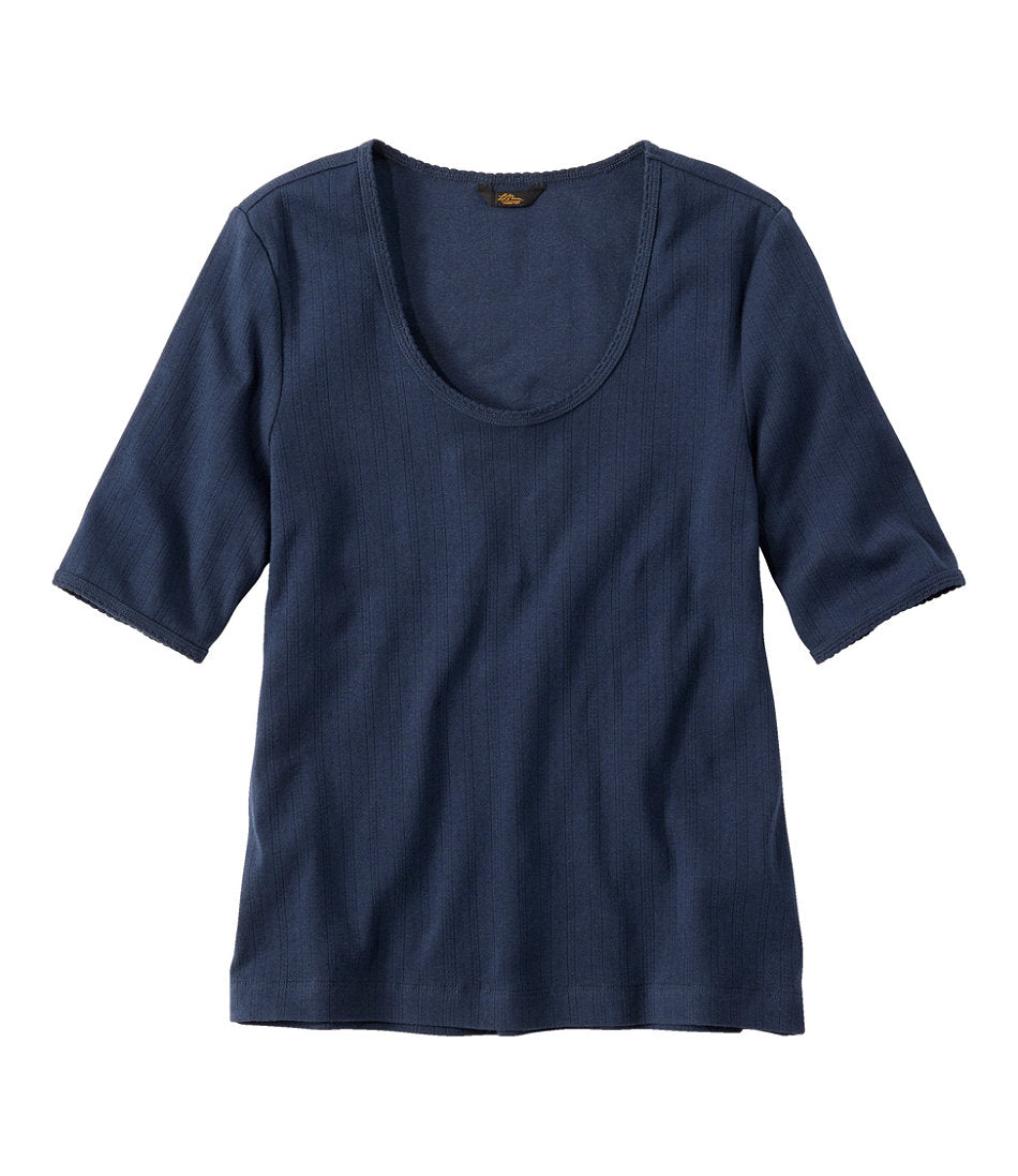 Women's Signature Premium Essential Pointelle Tee Elbow-Sleeve Scoopneck