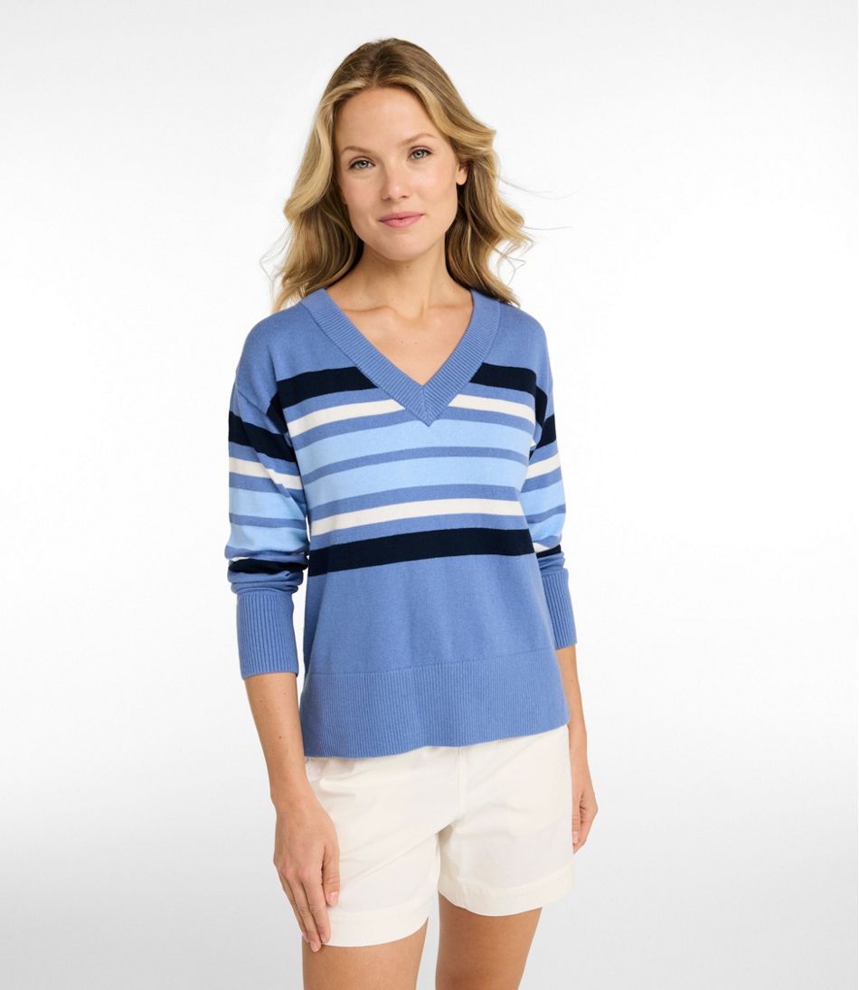 V-Neck Stripe Women's Cotton/Cashmere Sweater