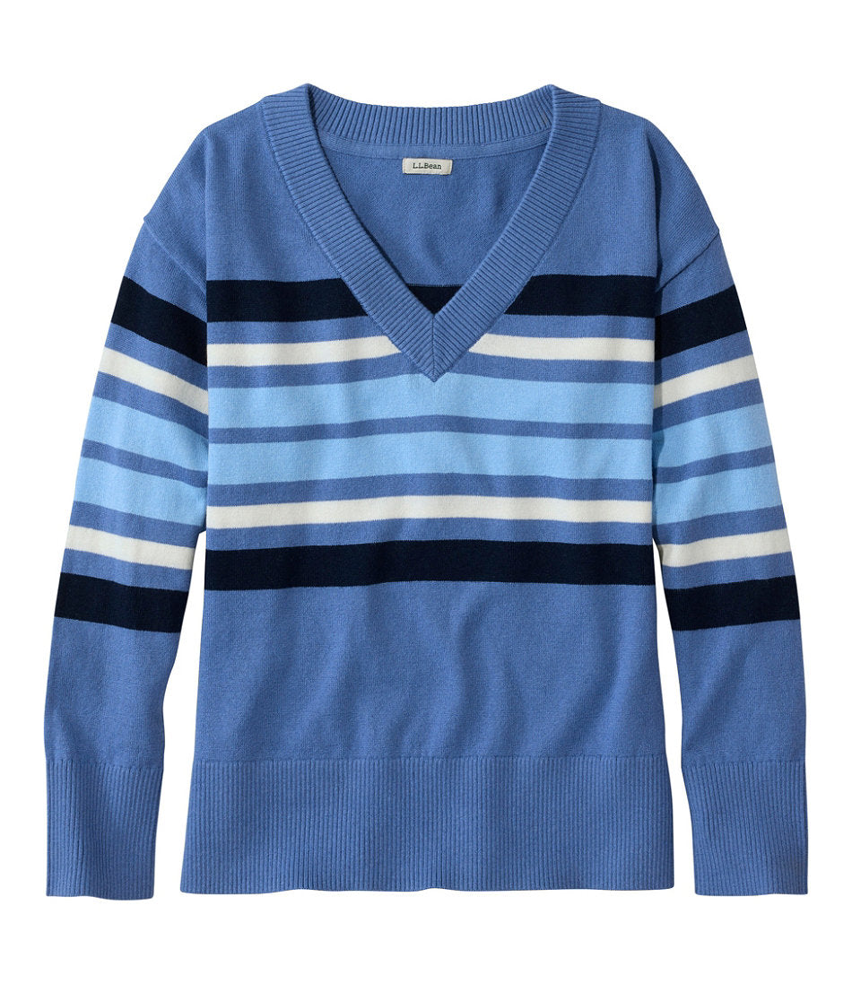 Women's Cotton/Cashmere Sweater V-Neck Stripe