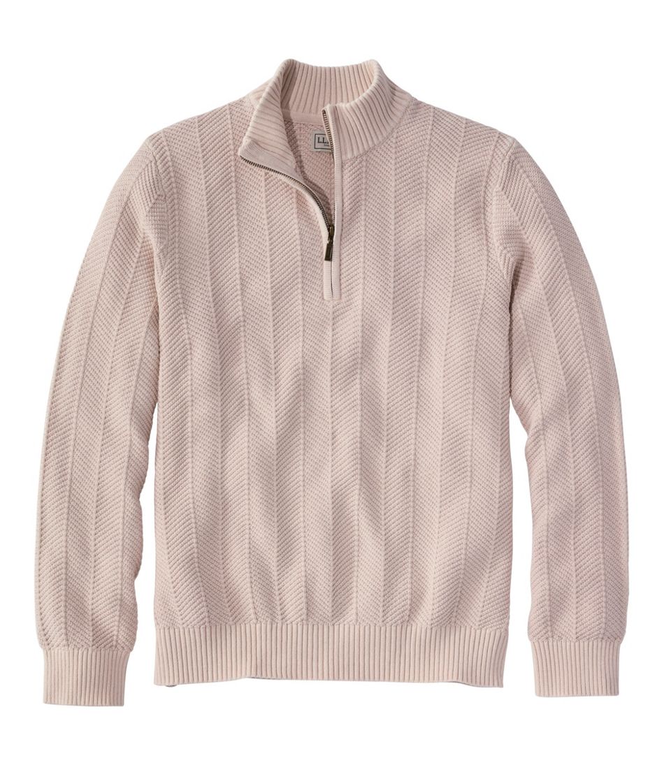 Men's Sunwashed Textured Cotton Sweater, Herringbone 1/4 Zip