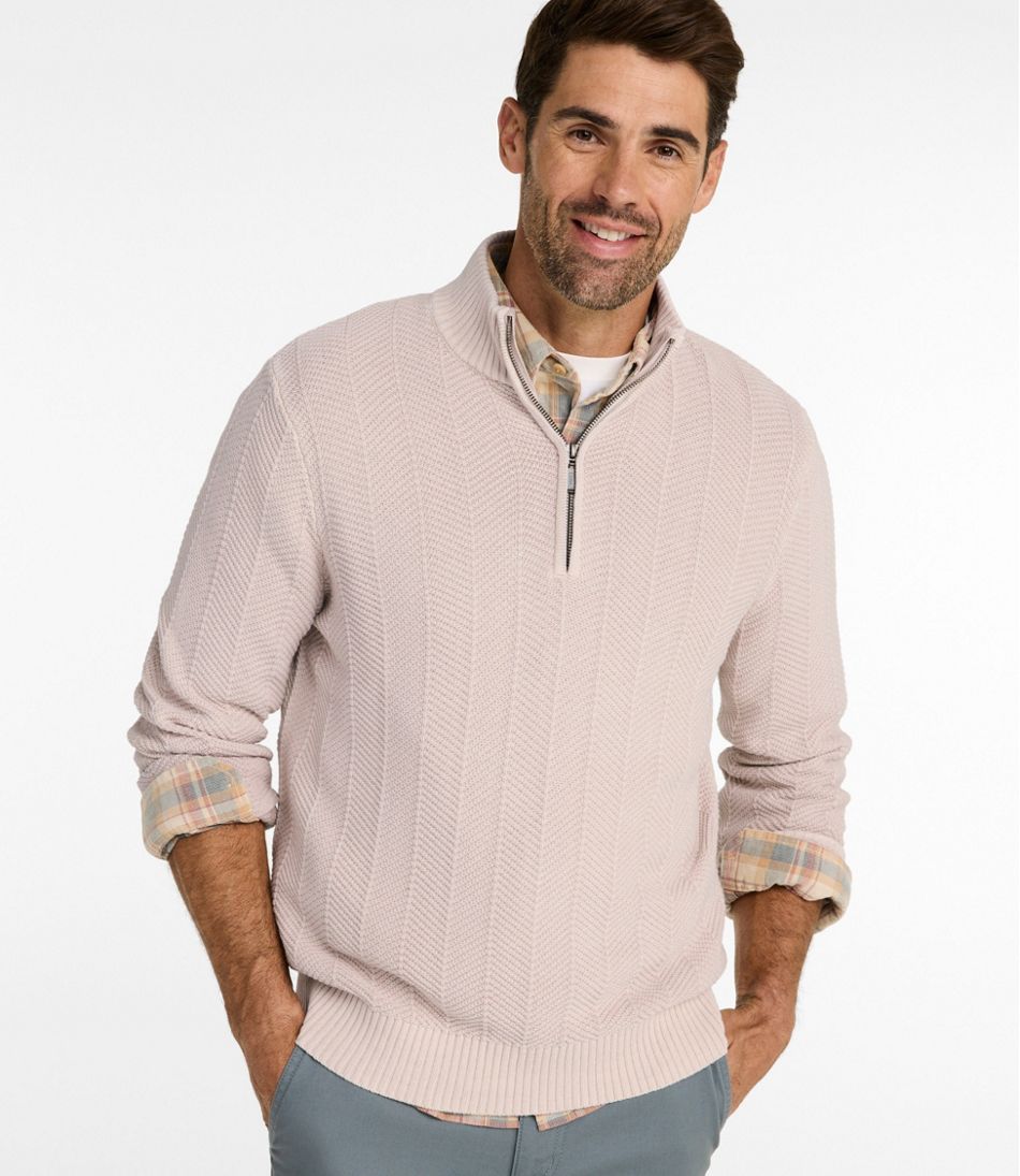Herringbone 1/4 Zip Men's Sunwashed Textured Cotton Sweater