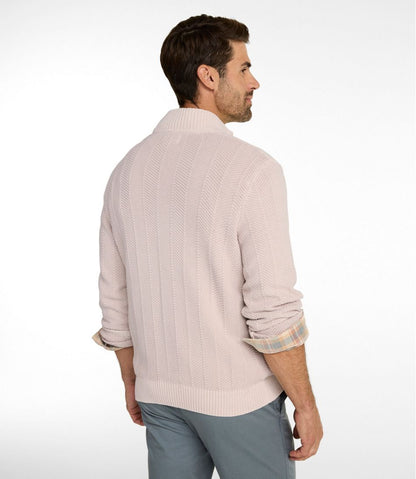 Men's Sunwashed Textured Cotton Sweater, Herringbone 1/4 Zip