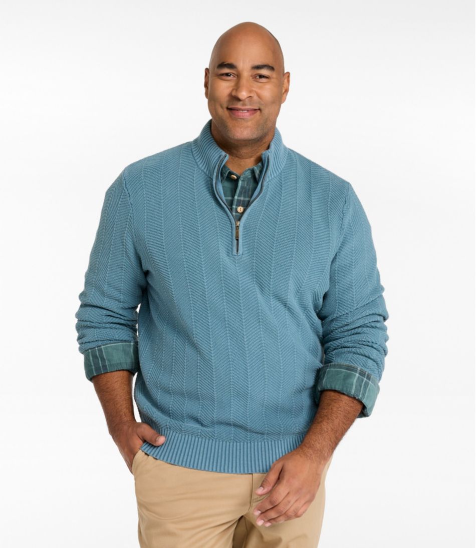 Men's Sunwashed Textured Cotton Sweater, Herringbone 1/4 Zip