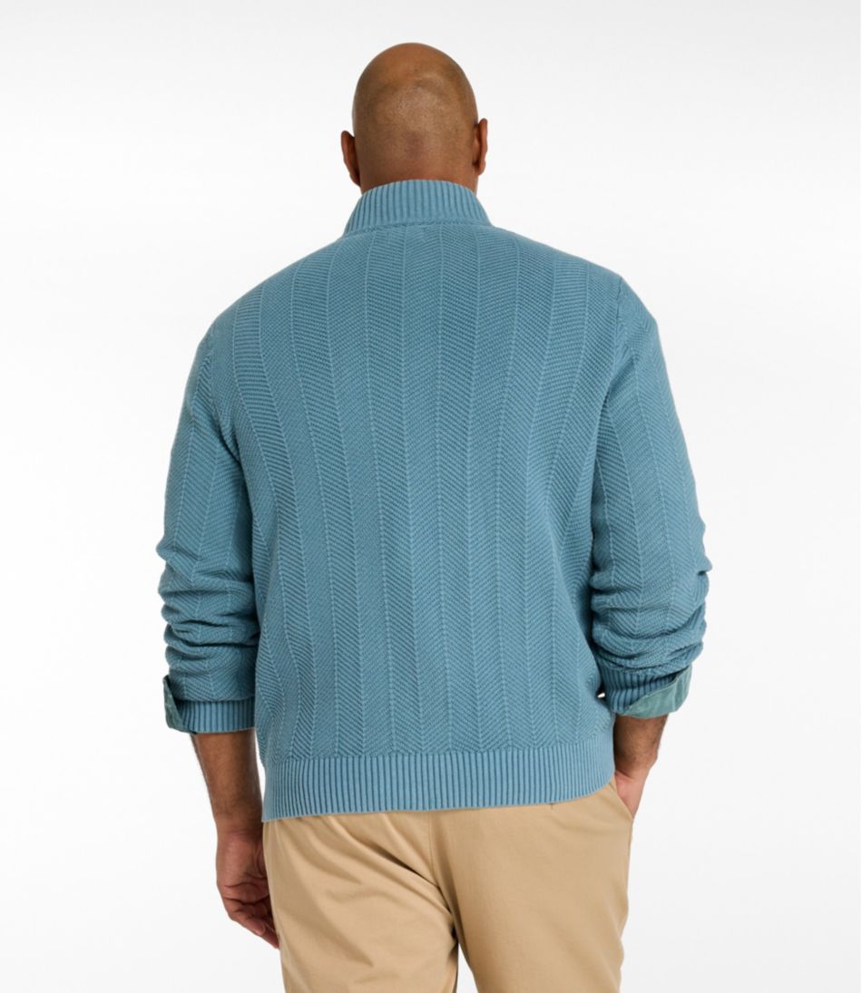 Herringbone 1/4 Zip Men's Sunwashed Textured Cotton Sweater