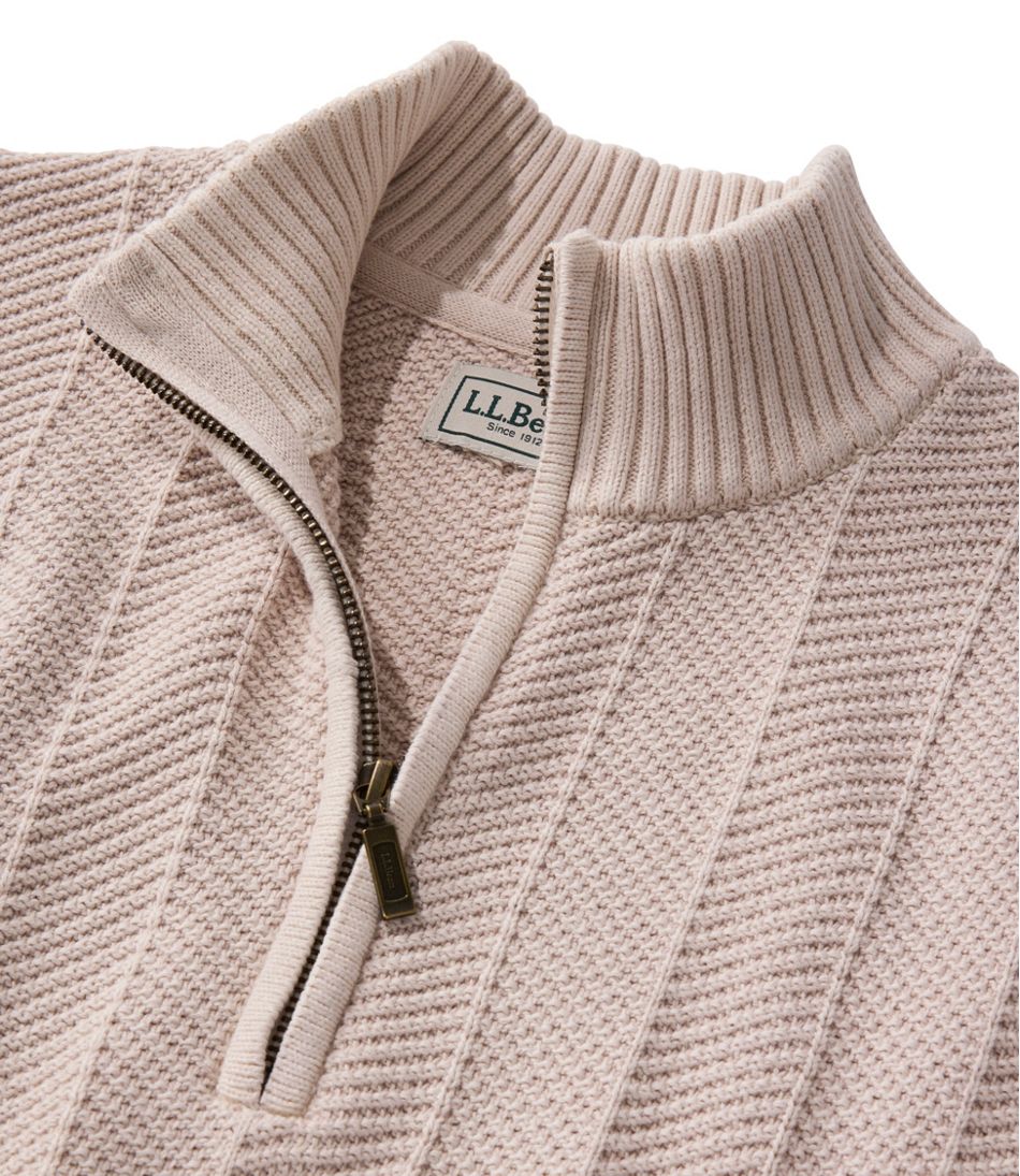 Men's Sunwashed Textured Cotton Sweater, Herringbone 1/4 Zip