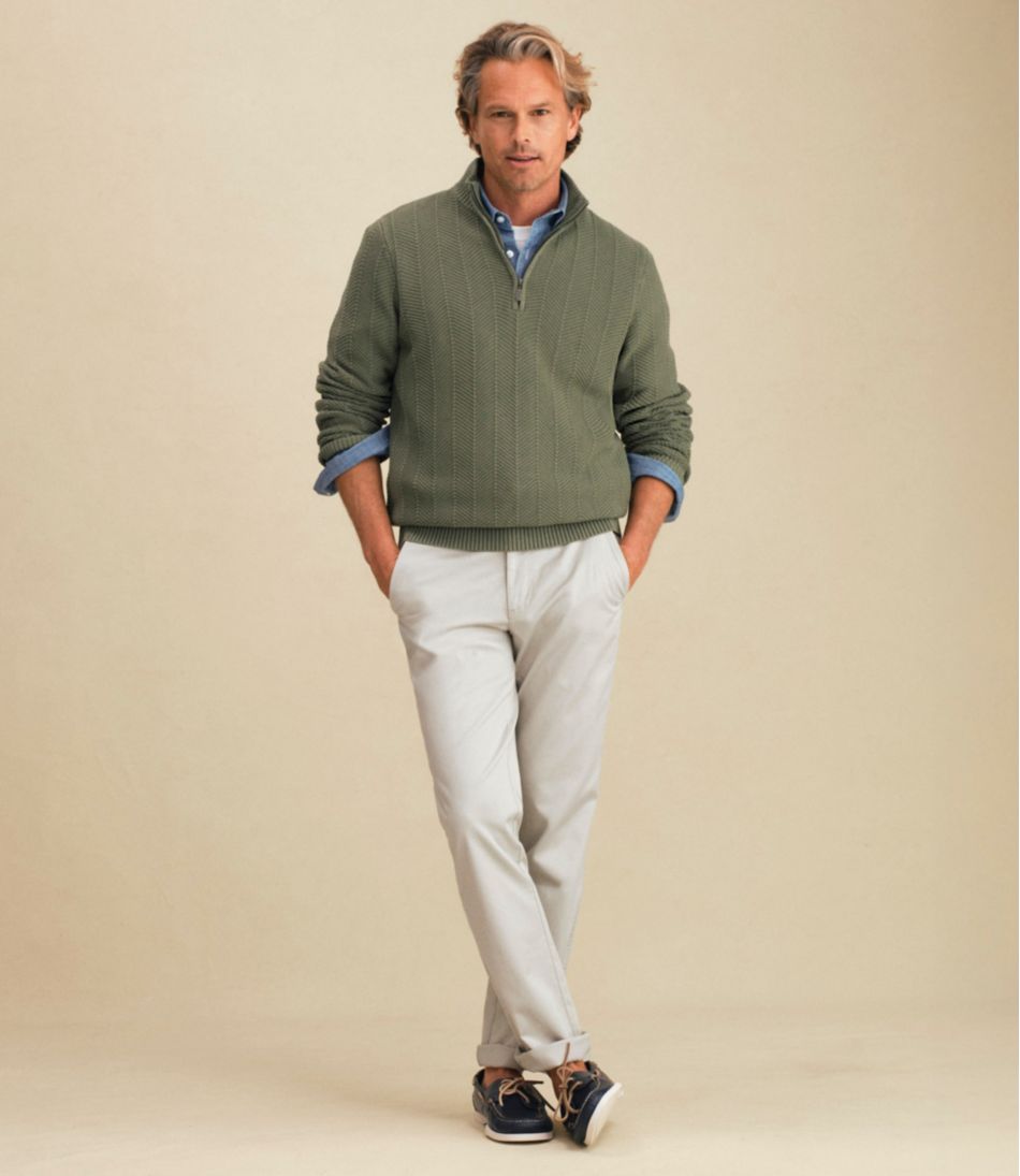 Herringbone 1/4 Zip Men's Sunwashed Textured Cotton Sweater