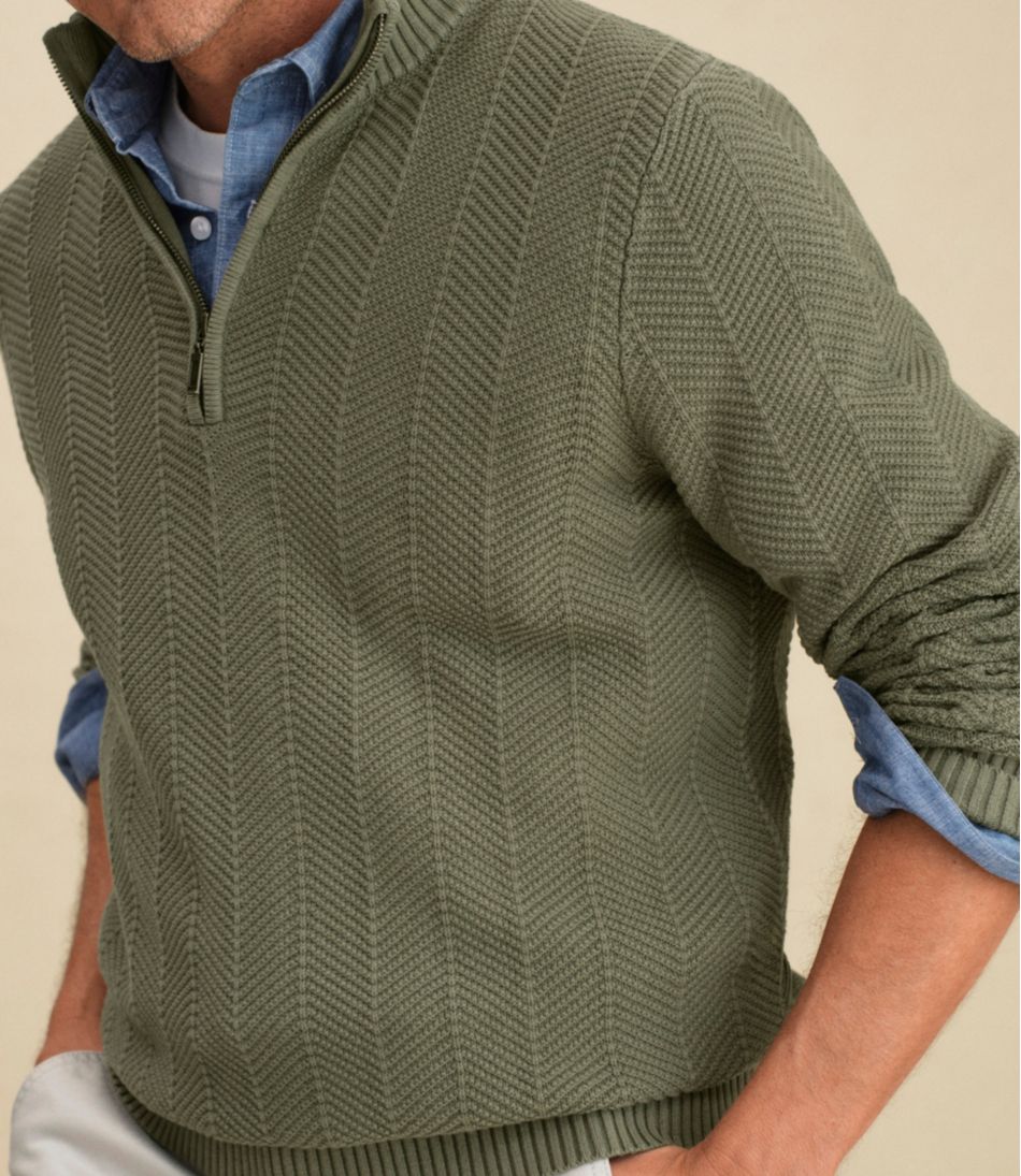 Herringbone 1/4 Zip Men's Sunwashed Textured Cotton Sweater