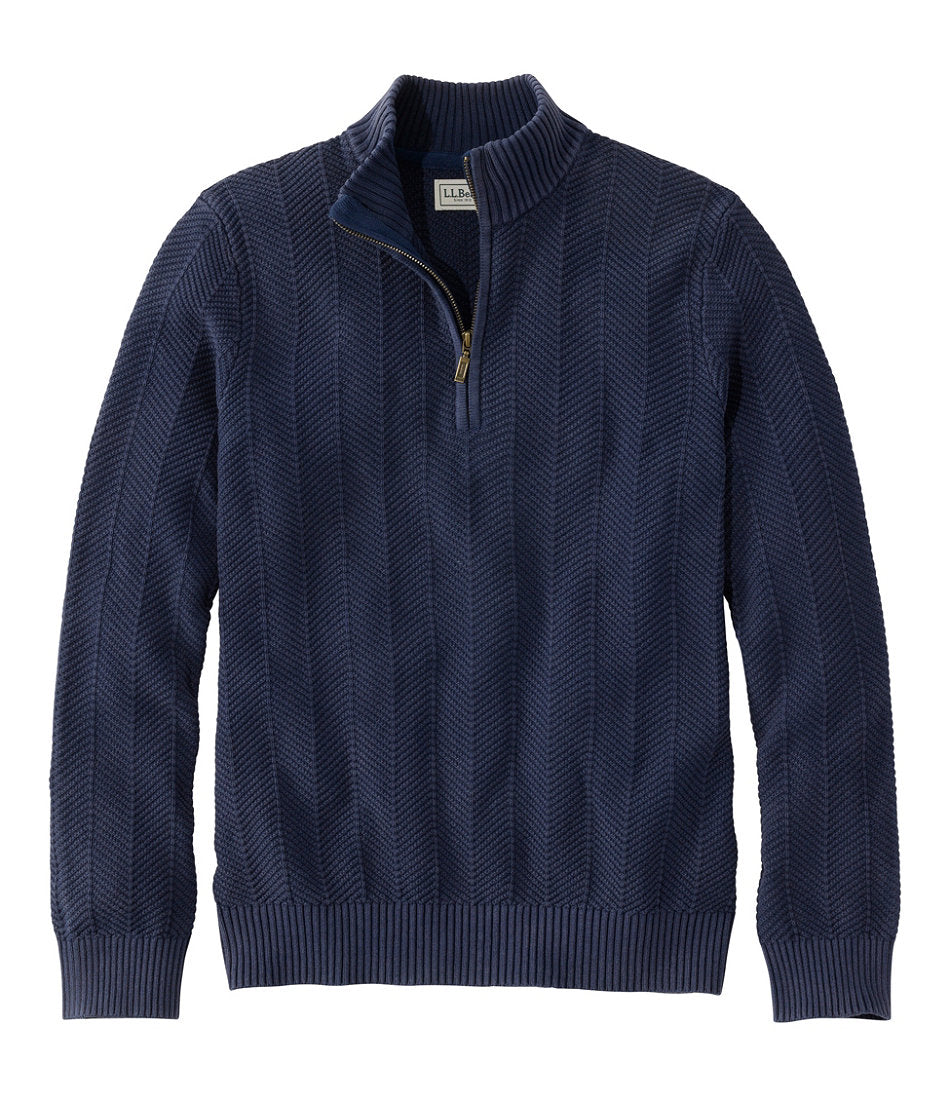 Herringbone 1/4 Zip Men's Sunwashed Textured Cotton Sweater