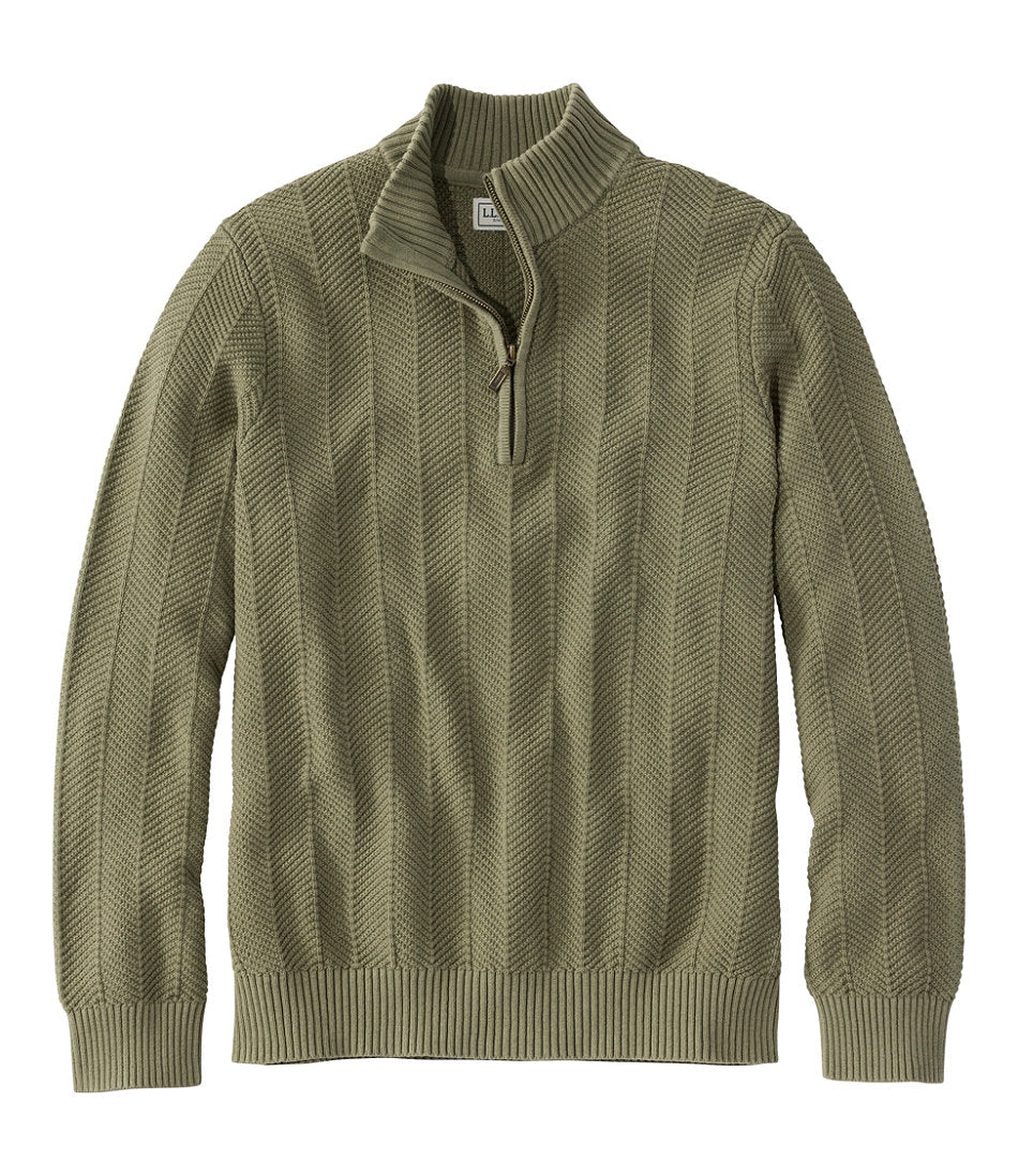Herringbone 1/4 Zip Men's Sunwashed Textured Cotton Sweater